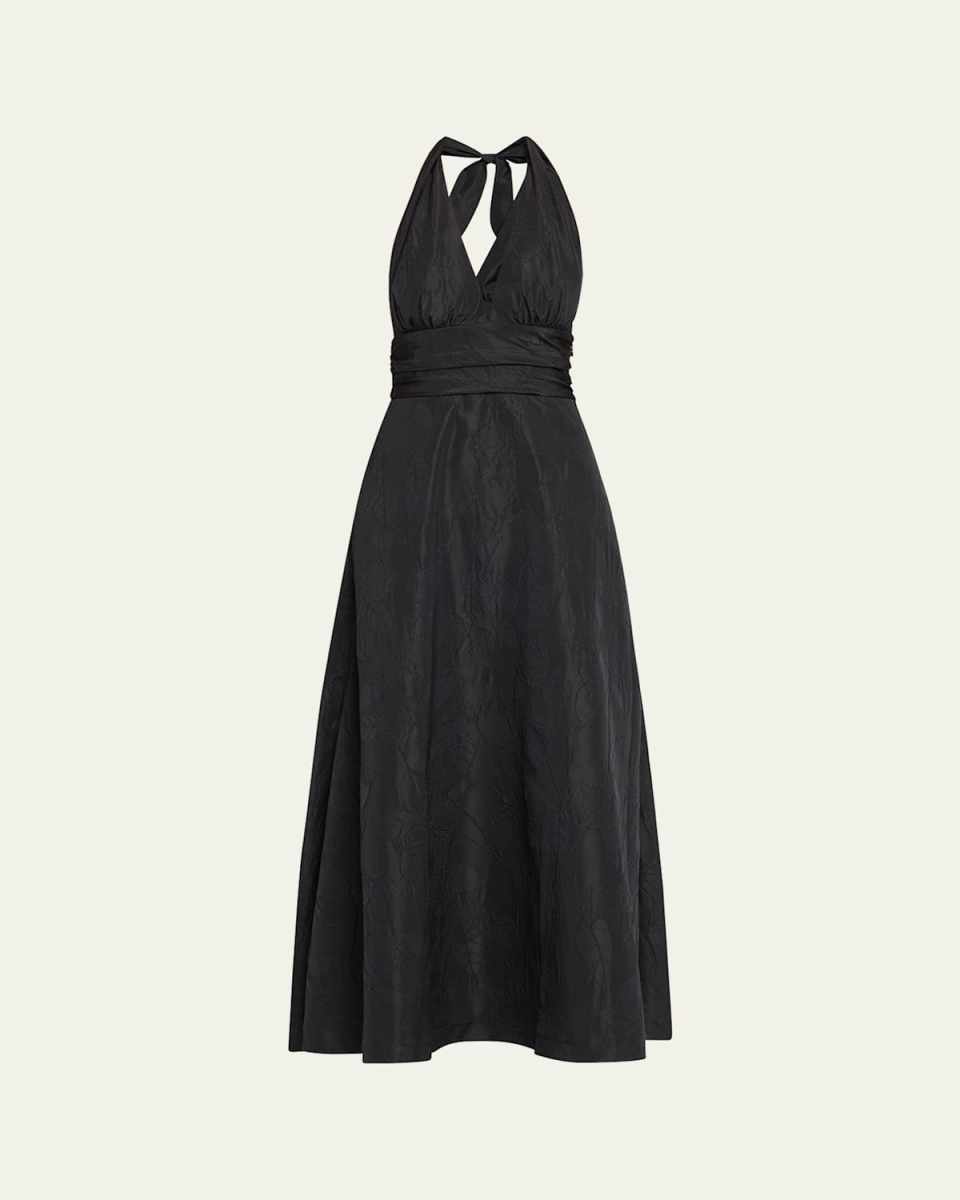 Marylin Camelia Embossed Cotton Midi Halter Dress
